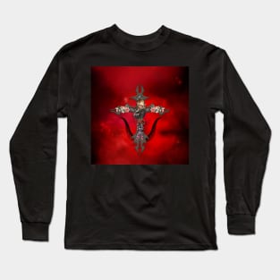 Fantasy cross with skull, snake and girl Long Sleeve T-Shirt